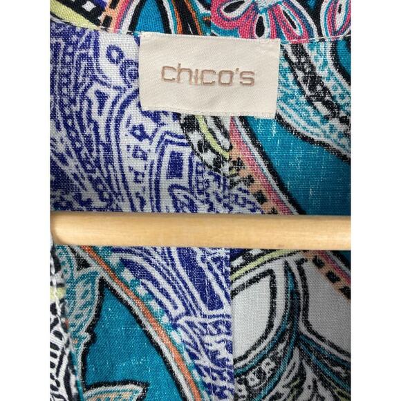Chico's Women's Size 1 Colorful Paisley 100% Linen Open Boho Jacket - Picture 3 of 7